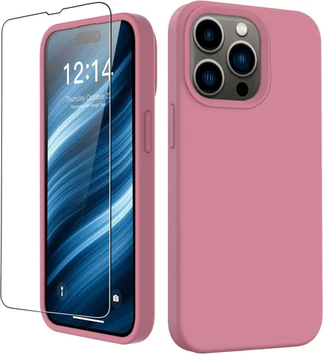 Vista 13 de FUNMIKO Funda compatible con iPhone 15 con protector de pantalla, silicona líquida suave y sedosa mejorada, diseñada a la moda para hombres, mujeres
