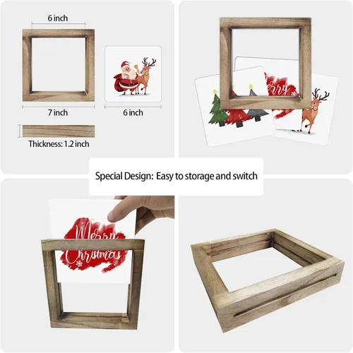 Vista 7 de Decoración de primavera para casa de campo, verano, decoración del hogar, 36 frases intercambiables con 3 marcos de madera para oficina y sala