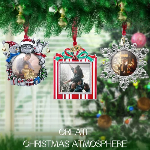 Vista 2 de Adornos de árbol de Navidad Laraine – Juego de 3 piezas colgantes decorativos, regalo de recuerdo navideño 2025, colgante con inserto de marco