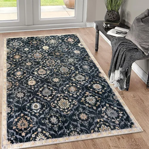 Vista 37 de KILOCOCO Alfombra marroquí pequeña, de 2 x 3 pies, color negro/dorado, súper suave, lavable, para interiores, vintage, lavable, antideslizante