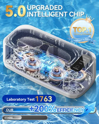 Vista 6 de Limpiador de joyas ultrasónico mejorado 5.0 AI 【Motor alemán Top1 de 200 W】【Certificado SGS-55KHz ultrasónico y tecnología dual】 4 modos