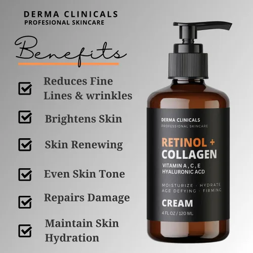 Vista 4 de Retinol + colágeno, ácido hialurónico, crema facial antienvejecimiento con vitamina C, crema hidratante de día y noche, crema antiarrugas
