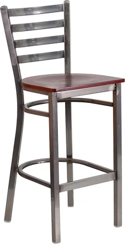 Vista 13 de Flash Furniture HERCULES Series - Taburete de bar de metal con revestimiento transparente para restaurante, asiento de madera de cerezo Asiento