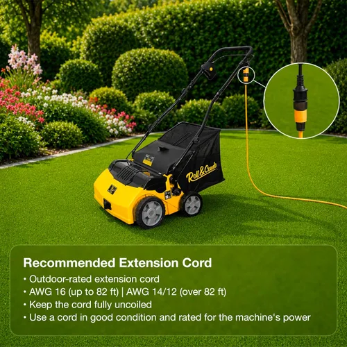 Vista 7 de Barredora de Césped Artificial de Roll & Comb, Peine Eléctrico con Cable para Césped Sintético, Ancho de Trabajo de 40.6 cm, Colector de Hojas