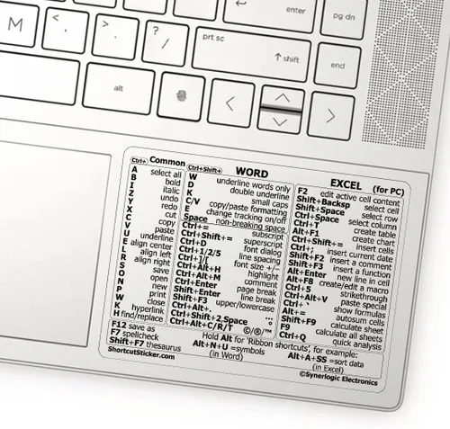 Vista 6 de SYNERLOGIC Microsoft Word/Excel (para Windows) Guía de Referencia de Atajos de Teclado Adhesivo, Laminado, Vinilo Sin Residuos (Negro/Pequeño)