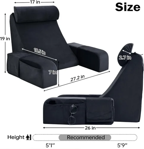 Vista 7 de ENITYA Almohada de espalda para cama, almohada de lectura de 19 pulgadas para sentarse en la cama para adultos, almohada de apoyo de espalda