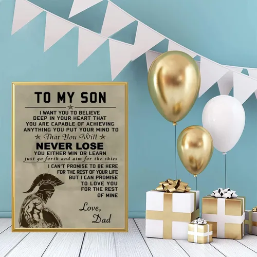 Vista 3 de Unikei Póster con texto en inglés "To My Son Spartan Warrior", con citas de motivación espartana de Dan To Boy, póster de arte motivacional