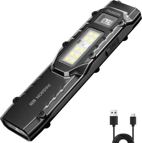 Vista 10 de Linterna táctica EDC, linternas planas recargables, linterna LED de doble interruptor pequeña con pantalla digital, luz de bolsillo de acero