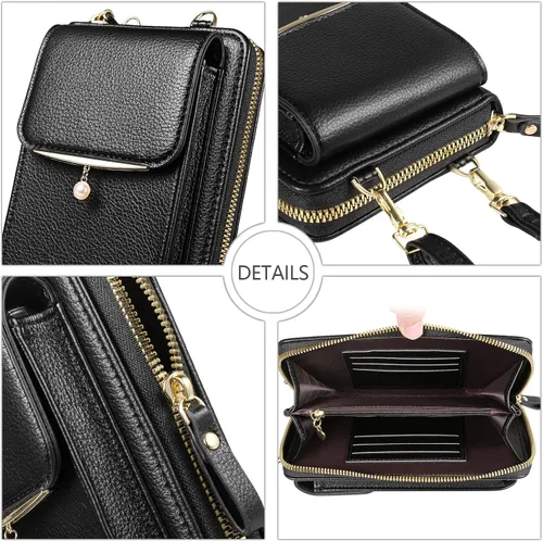 Vista 3 de YICHEEY Pequeña bolsa cruzada para teléfono celular para mujer, mini cartera de hombro con ranuras para tarjetas de crédito