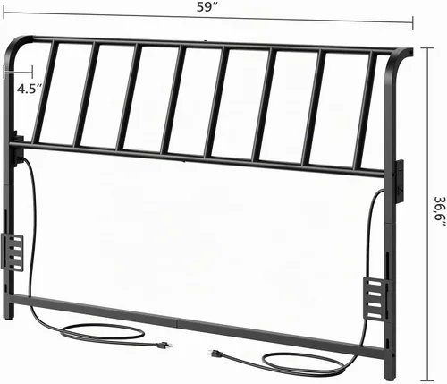 Vista 2 de MAHANCRIS Cabecera tamaño Queen solamente, cabecera de metal con 2 regletas de enchufes, respaldo reclinable de 95 grados con adaptadores