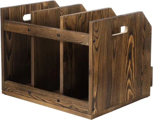 Vista 7 de MyGift Organizador de carpetas de archivos de 3 compartimentos, estante de Marrón Oscuro