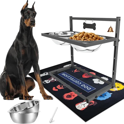 Vista 18 de Soporte elevado para perros medianos y grandes con comedero lento y tapete, altura ajustable de 3.9, 5.5, 7.1, 8.7, 10.2, 11.8 pulgadas, comederos
