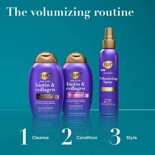 Vista 7 de OGX Acondicionador Voluminizador Espeso y Abundante + Biotina y Colágeno, Acondicionador Enriquecido con Nutrientes con Biotina Vitamina B7 que