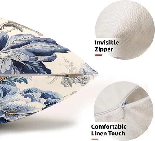 Vista 3 de Chinoiserie - Fundas de almohada de 20 x 12 pulgadas, fundas de almohada vintage de flores azules para primavera y verano, fundas de almohada