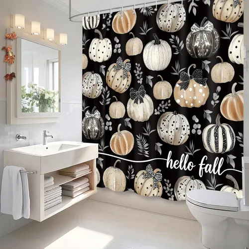 Vista 5 de APROPHIC Cortina de ducha de calabaza de otoño para baño, 72 x 72 pulgadas Negro1
