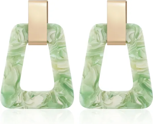 Vista 16 de Aretes geométricos acrílicos – Aretes colgantes ligeros de resina moteada para fiestas o vacaciones