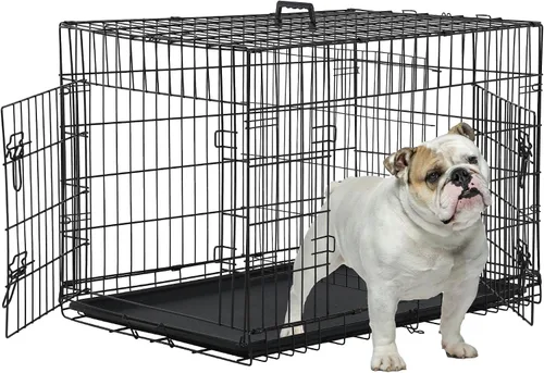 Vista 19 de Jaulas de 24 pulgadas para perros pequeños, 20 libras, jaula plegable para mascotas con bandeja de panel divisor, jaula de doble puerta para Negro