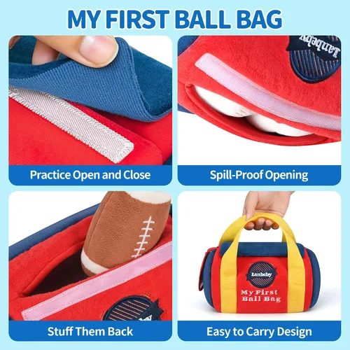 Vista 3 de Juguetes para Bebés Niños de 6-12 Meses – My First Sports Bag Juguetes Musicales para Bebés con 4 Pelotas Sensoriales – Baloncesto, Fútbol