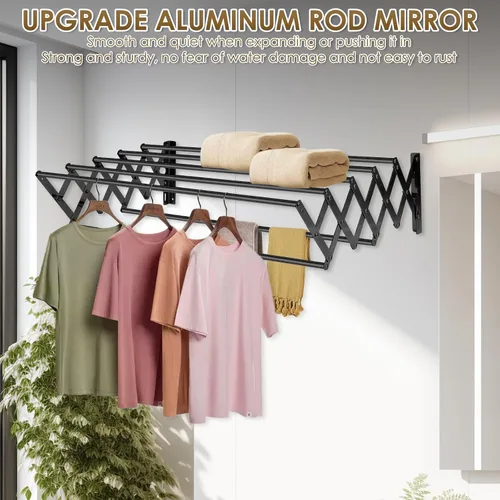 Vista 6 de XL-31.5'' Tendedero de Ropa Montado en la Pared, 130 lbs Gran Capacidad Antioxidante Retráctil Plegable Tendedero Fácil Instalación con 7 Varillas