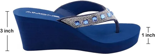 Vista 3 de AIMONE -Larissa - Sandalias de cuña para mujer, color azul marino, con diamantes de imitación, para playa, boda