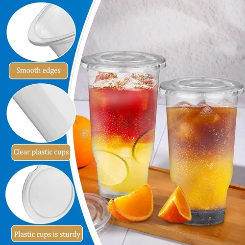 Vista 3 de Vasos de plástico transparente de 32 onzas con tapas, paquete de 30 vasos desechables para café, batidos, bodas, fiestas de cumpleaños, picnics