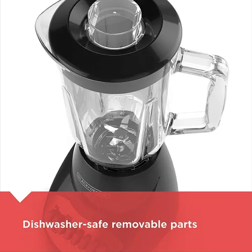 Vista 7 de BLACK+DECKER, licuadora para encimera con jarra de vidrio para 6 tazas, configuración de 10 velocidades, de color negro, BL2010BG