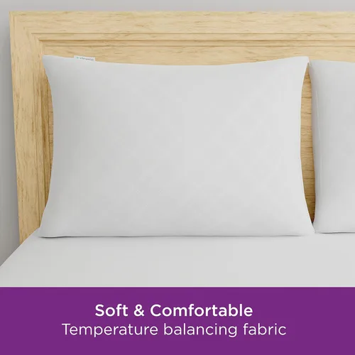 Vista 5 de Juego de 2 protectores de almohada AllerEase estándar/Queen – Equilibrio de temperatura, recomendado por alergólogos, protectores transpirables