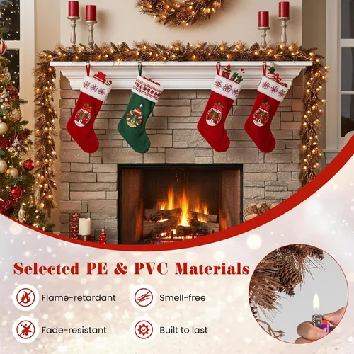 Vista 4 de Goplus - Guirnalda de Navidad preiluminada de 2,7 m, guirnalda artificial con luces, funciona con baterías, con 140 PVC y agujas de pino, conos