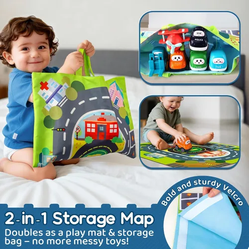 Vista 4 de Juguete grande de camión de dibujos animados para niños de 1 año con tapete de juego/bolsa de almacenamiento, juguetes para bebés y niños pequeños