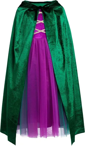 Vista 5 de OBEEII Disfraz de Halloween para niñas, vestido de bruja con capa, peluca de Halloween, trajes de cosplay