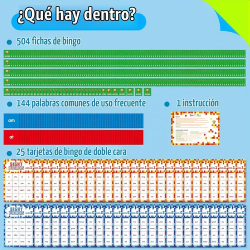 Vista 2 de Juego de Bingo de Palabras de Reconocimiento Visual, 144 Palabras de Reconocimiento Visual Aprende a Leer Nivel 1 y Nivel 2 Juego de Mesa de Bingo