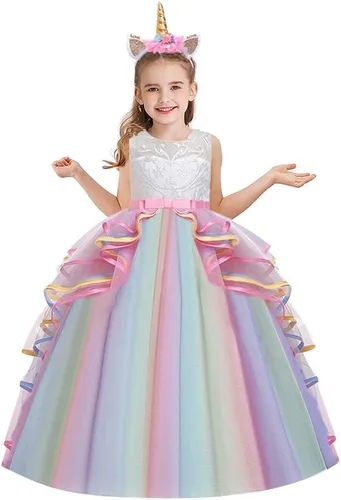Vista 2 de MYRISAM Unicorn Costume Princess Birthday Bowknot Long Tulle Fancy Dress Pageant Christmas Party Halloween Carnival Outfits