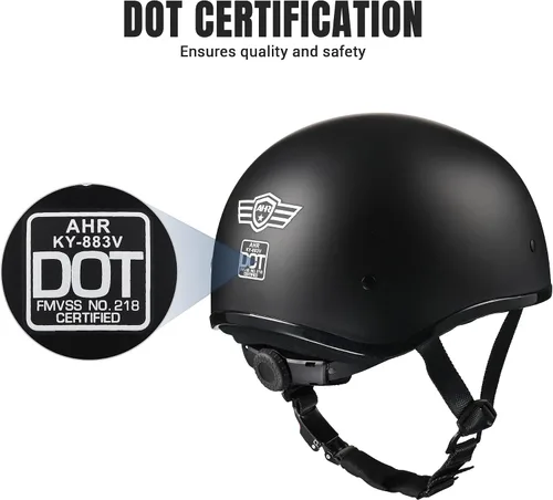 Vista 3 de AHR Half Helmet with Sun Visor, Quick Release Buckle Half Face Warrior Negro mate con visera