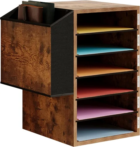 Vista 10 de Unionly, Ranura de almacenamiento de papel de organización de literatura, organizador de archivos de escritorio de oficina, buzón de madera