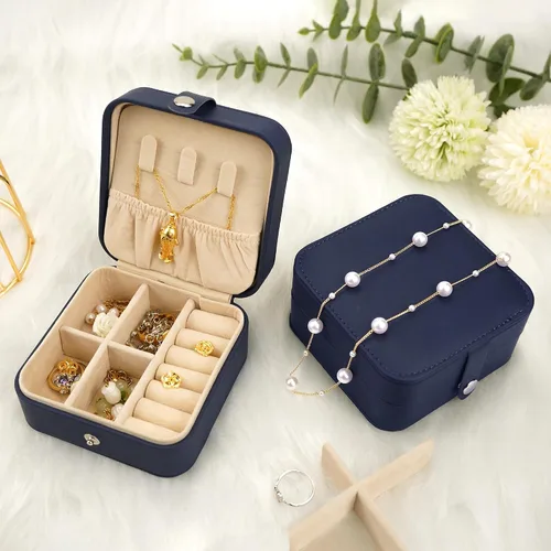 Vista 5 de Organizador de joyas, caja de joyería de piel sintética, pequeña caja de joyería cuadrada de viaje con espejo, el mejor regalo para hija, novia