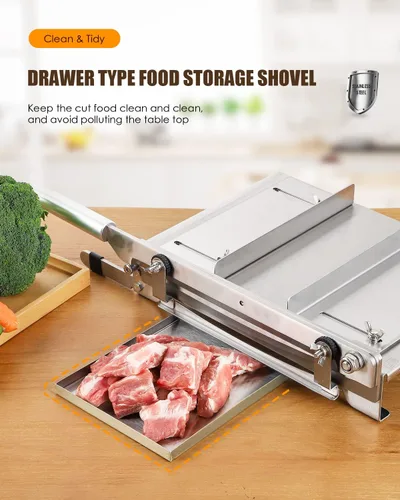 Vista 7 de CGOLDENWALL Cortador manual de costillas de 2 cuchillas, cortador de carne de hueso duro de acero inoxidable, cortador de carne de ternera