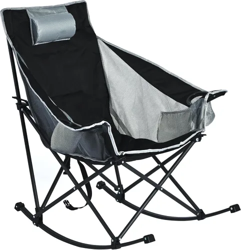 Vista 20 de SUNNYFEEL Silla mecedora de camping de gran tamaño, silla de patio totalmente acolchada con bolsillo lateral, sillón reclinable portátil de césped