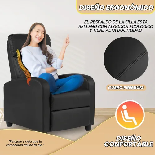 Vista 4 de PayLessHere Silla reclinable, sofá reclinable individual, asiento para cine en casa con soporte lumbar y respaldo acolchado para sala de estar