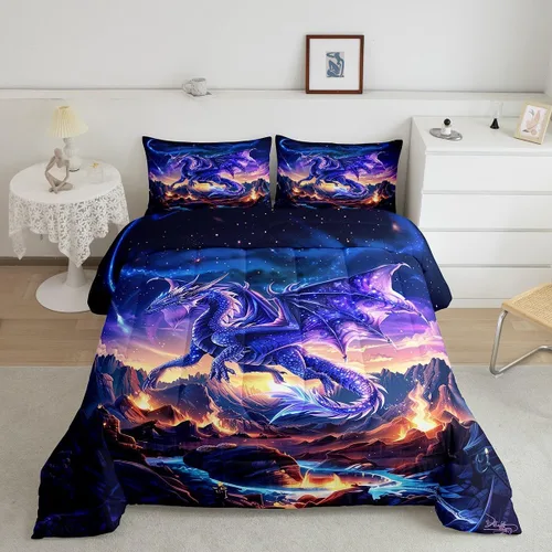 Vista 9 de Castle Fairy Juego de edredón con diseño de gato lindo para niños, tamaño twin, juego de ropa de cama con hojas de flores, luna, noche y cielo