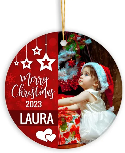 Vista 11 de Adorno personalizado de aniversario de boda, foto personalizada con nombre y fecha, adorno de aniversario de boda Navidad 2023, regalos de Navidad