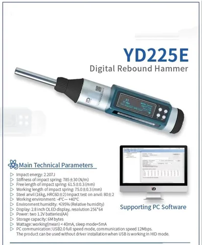 Vista 4 de Devonian Probador de martillo de rebote de hormigón digital con modo de transmisión USB-HID, 1450.38psi-8702.26psi (10-60Mpa)