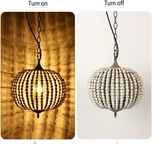Vista 5 de Lámpara Colgante de Araña con Cuentas de Madera Bohemia Boho Playera Lámpara de Techo Accesorios de Iluminación