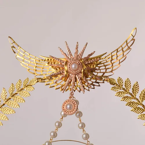 Vista 18 de BPURB Diadema gótica con corona de plumas y lazo con cremallera (dorado)