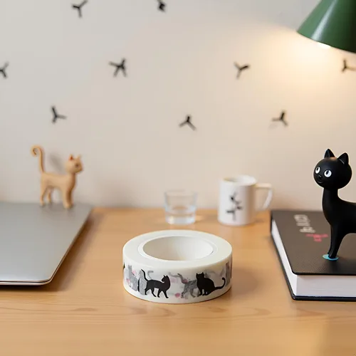 Vista 3 de 1 unidad de 0.591 in x 32.8 ft de dibujos animados de gato negro impresión japonés papel Washi Cintas de enmascarar cintas adhesivas decorativas