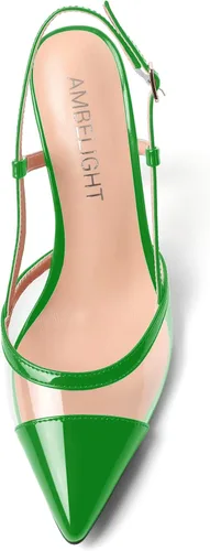 Vista 3 de Zapatos de vestir con puntera puntiaguda transparente para mujer, sandalias de charol grueso para citas, zapatos de tacón alto de aguja de 4 pulgadas