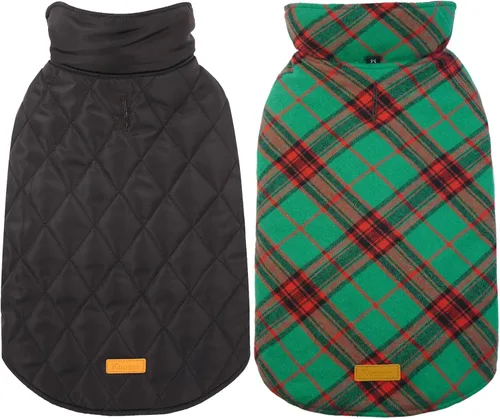 Vista 10 de Kuoser - Abrigo impermeable de invierno para perro, chaqueta reversible estilo británico, ropa para perro a cuadros, abrigo de nieve acogedor
