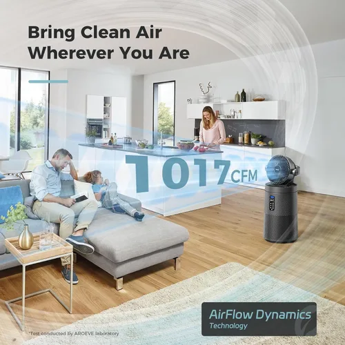 Vista 2 de AROEVE Ventilador purificador de aire para habitación grande del hogar con sistema de ventilador circulador de aire 2 en 1 y cubierta inteligente