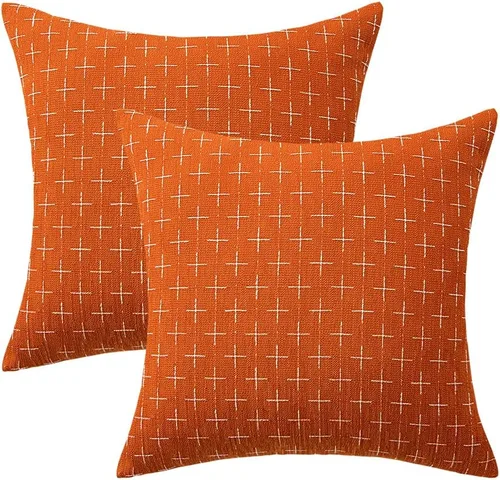 Vista 42 de MIULEE - Juego de 2 fundas de almohada decorativas de lino de arpillera navideñas, modernas, estilo campestre, rústicas, tejidas, con textura