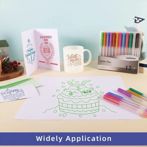 Vista 6 de Juego de bolígrafos de gel con purpurina compatible con Cricut Maker 3/Maker 4/Maker/Explore 3/4/5/Air 2/Air, juego de 12 bolígrafos de punta media