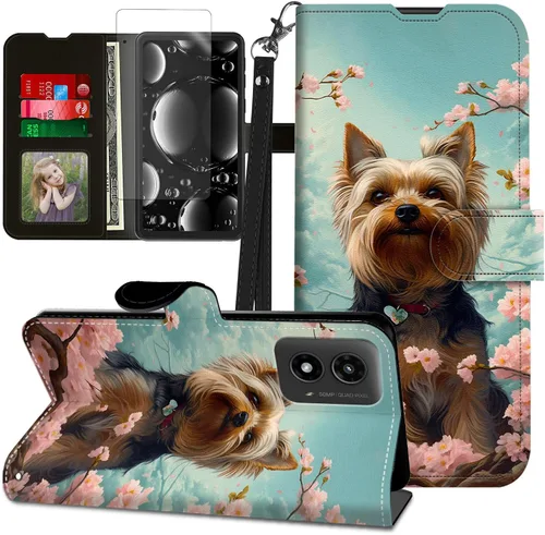 Vista 260 de Funda para Motorola Edge 2022 con protector de pantalla, soporte y tarjetero y correa para la muñeca, funda magnética para Moto Edge 2022 5G UW Lobo